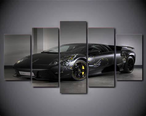 HD Printed 5 Piece Canvas Art Black Luxury Car Wall Art Canvas Print Room Decor Wall Poster ...