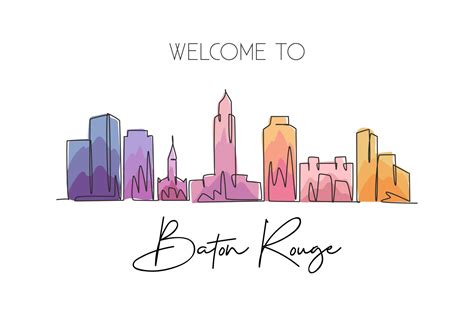 One single line drawing of Baton Rouge city skyline, Louisiana ...