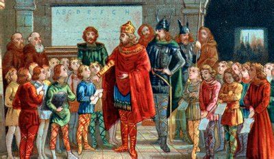 Emperor Charlemagne visiting a school, his interest in education and ...