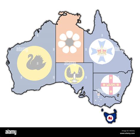 tasmania flag on map of australia with administrative divisions Stock ...