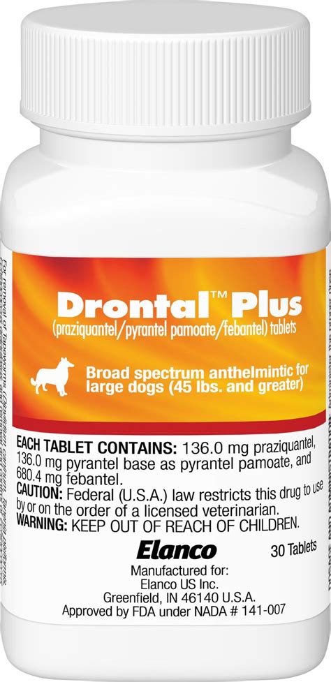 Drontal Plus Tablets for Dogs, over 45 lbs, 1 tablet - Chewy.com