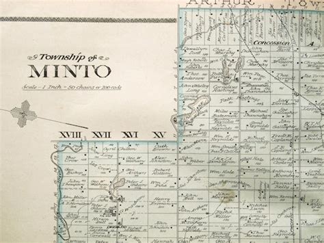 1906 Rare Large Vintage Map of Minto Township Wellington