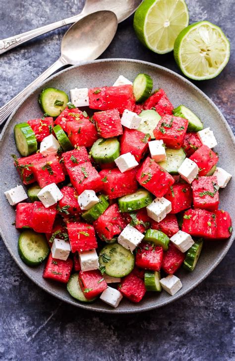 Watermelon Salad with Cucumber and Feta - Recipe Runner in 2020 | Summer salad recipes ...