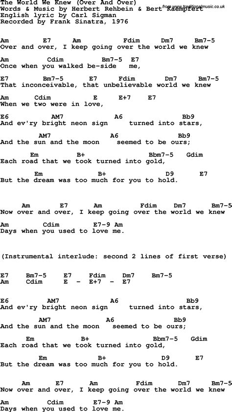 Song lyrics with guitar chords for World We Knew, The (Over And Over ...