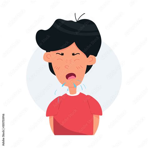 Boy kid character coughing and sneezing. Sick Kid. Season allergy. Flat cartoon vector stock ...