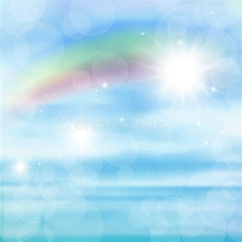 Abstract Image of a Rainbow on Blue Sky with Sun Glare. Stock Vector ...