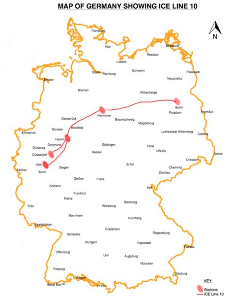 Map of Germany showing the ICE line 10 route. | Download Scientific Diagram