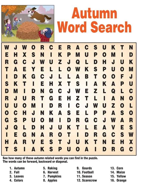 Word Search Autumn For Kids Free Printable