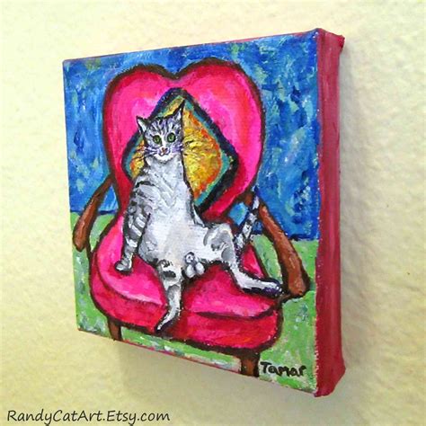 Tabby Cat on Red Chair Original Painting Mini Cat Canvas on | Etsy