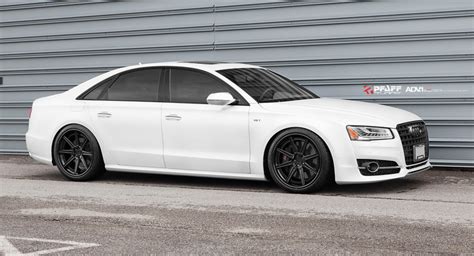 White Audi S8 Hunkers Down On Gloss Black Custom Wheels | Carscoops