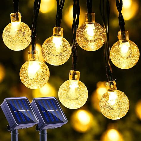 2 Pack Solar String Lights Outdoor, 100LED 39FT Fairy Crystal Ball String Lights, 8 Modes Solar ...