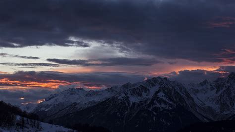 Download wallpaper 2560x1440 mountain, peak, clouds, snowy, sunset, night widescreen 16:9 hd ...