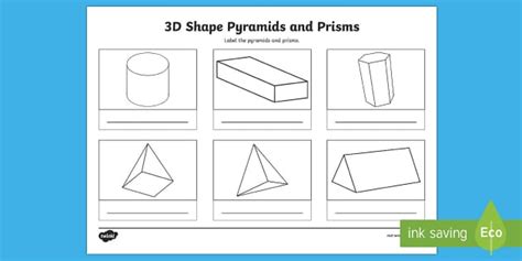 Pyramids vs Prisms 3D Shape Worksheet – Second Level