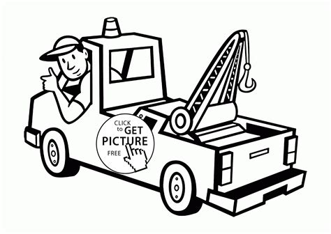 a black and white drawing of a man driving a truck with the words get picture free on it