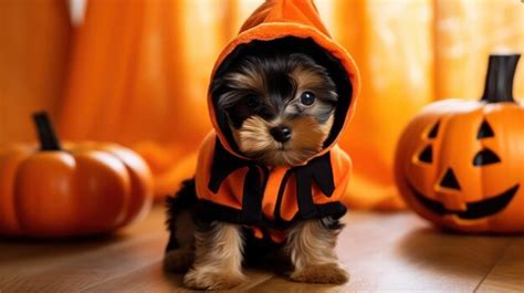 Premium AI Image | halloween decoration with pumpkin and puppy