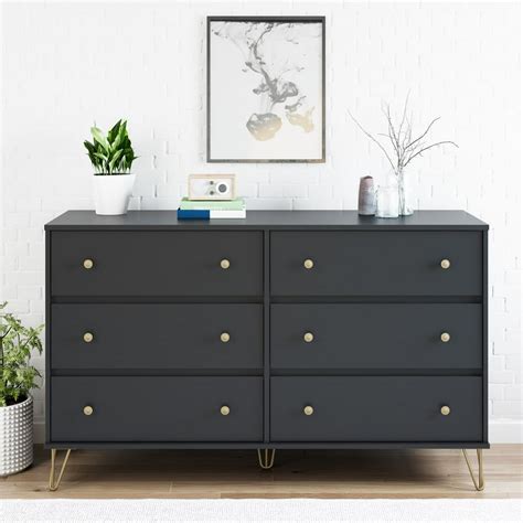 Novogratz Owen Mid-Century modern 6 drawer dresser, Black - Walmart.com - Walmart.com