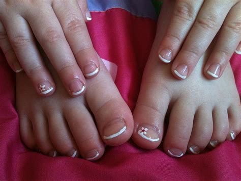 Toddler french manicure tips nails and toenails with white flowers. | Girls nail designs, Little ...