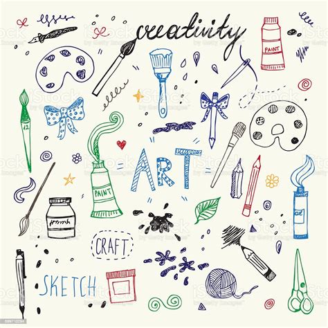 Hand Drawn Art And Craft Vector Symbols And Objects Stock Illustration ...