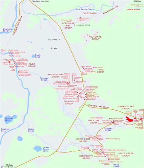 Map of Lower Geyser Basin, Yellowstone National Park, Wyoming