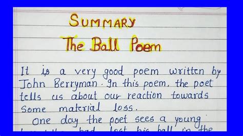 the ball poem short summary class 10 english - YouTube