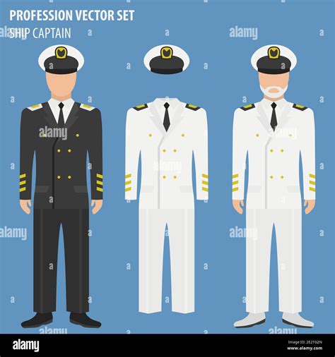 Profession and occupation set. Ship captain suit and equipment. Uniform flat design icon. Vector ...