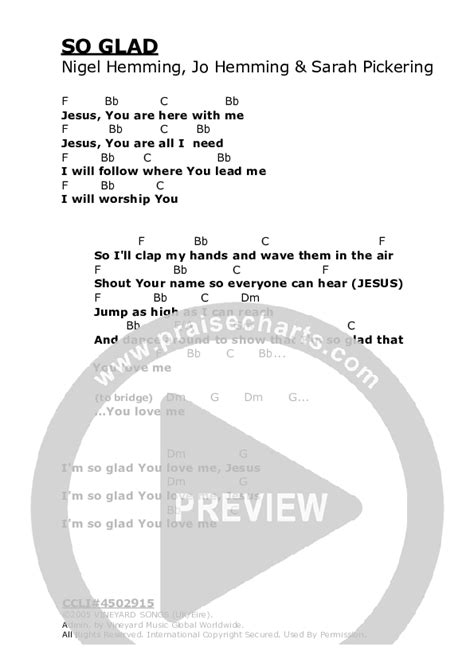 So Glad Chords PDF (Vineyard UK) - PraiseCharts