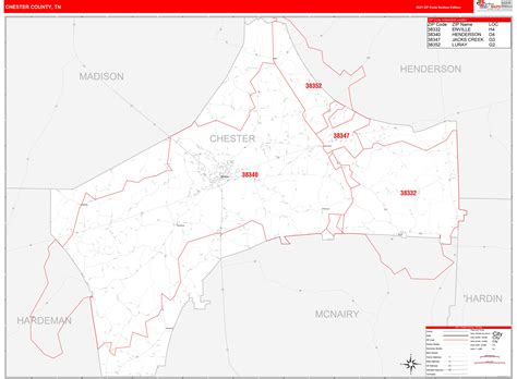 Chester County, TN Zip Code Wall Map Red Line Style by MarketMAPS