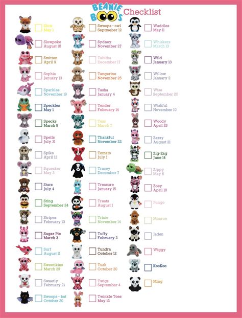 Beanie Boo Checklist Instant Download 8 x 10.5