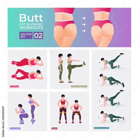 Buttocks fat burning workout Set. Women doing fitness and yoga ...