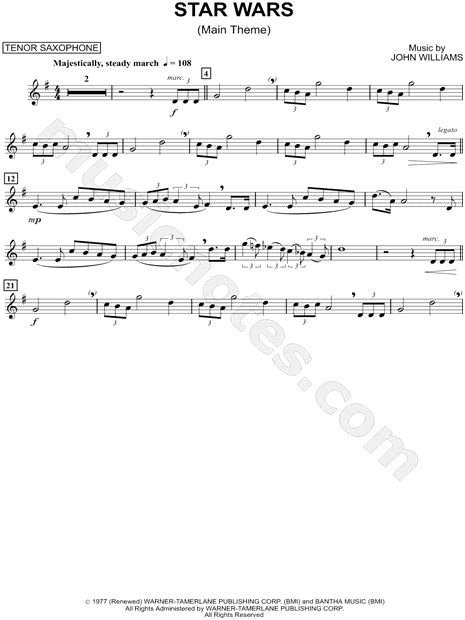 "Star Wars (Main Theme) - Tenor Sax" from 'Star Wars' Sheet Music (Tenor Saxophone Solo) in G ...