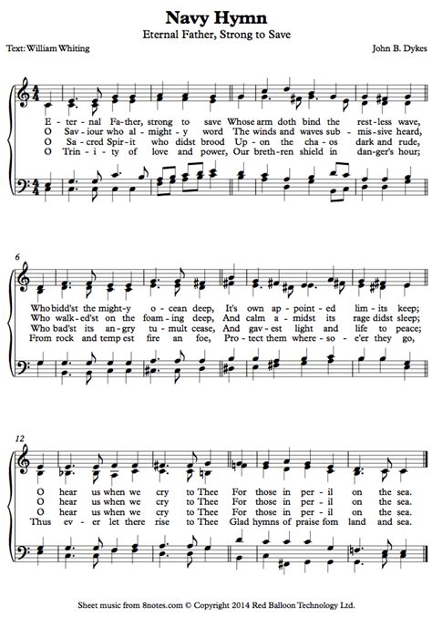 piano Navy HymnPNO sheet music - 8notes.com | Hymn music, Hymn sheet ...