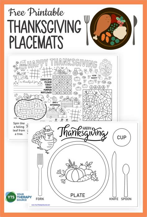 Thanksgiving Coloring Placemats - Free Printables - Your Therapy Source