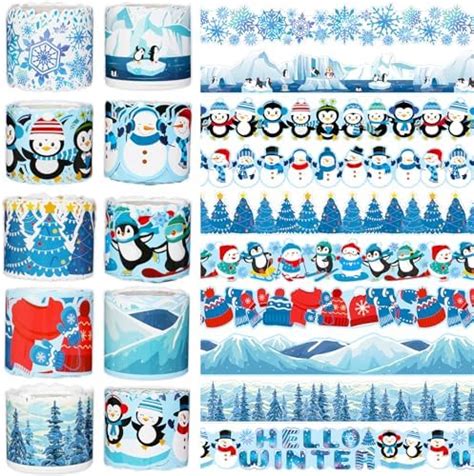 Amazon.com : BeYumi 96Pcs Winter Snowflake Plaid Bulletin Board Borders Blue Christmas Scalloped ...