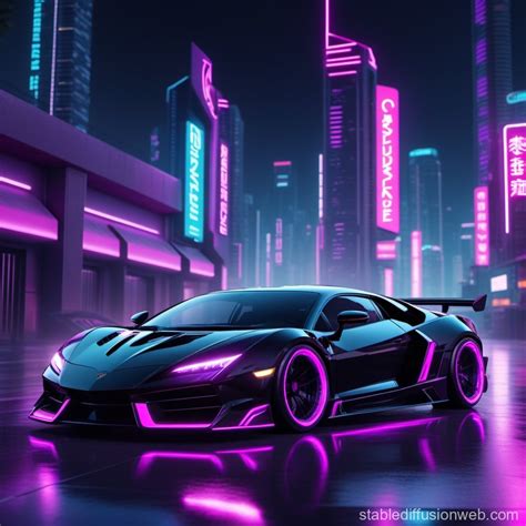 Black Sport Car in Cyberpunk City | Stable Diffusion Online