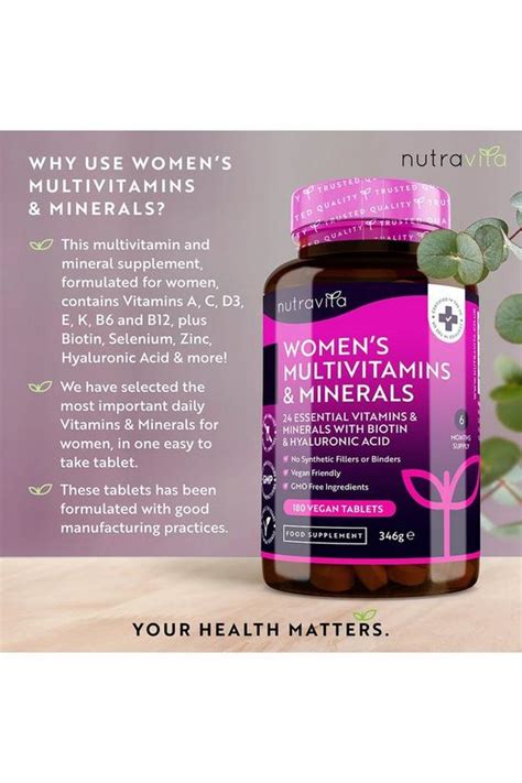 Wellness | Women's Multivitamins with Biotin and Hyaluronic Acid 180 Vegan Tablets | Nutravita