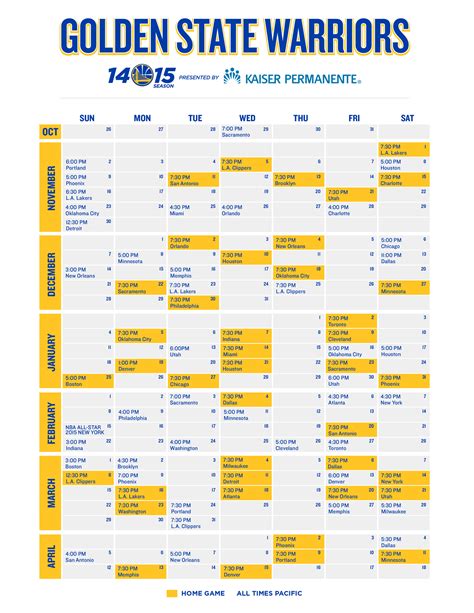 Warriors Schedule Printable - Customize and Print