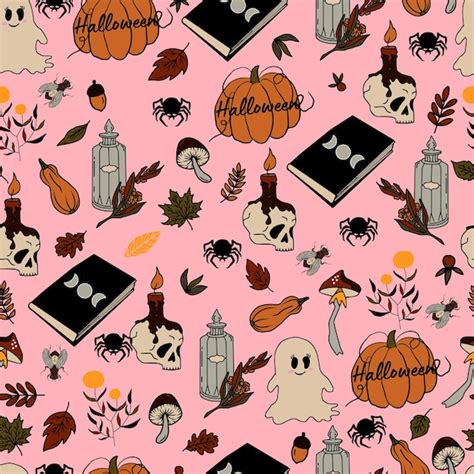 Premium Vector | Vector seamless pattern halloween eps doodle potion and wiccan symbols pumpkin ...