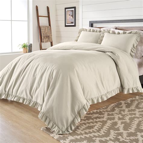 Better Homes & Gardens Raw Edge Ruffle 3 Piece Duvet Cover Set, Full/Queen, Beige - Walmart.com