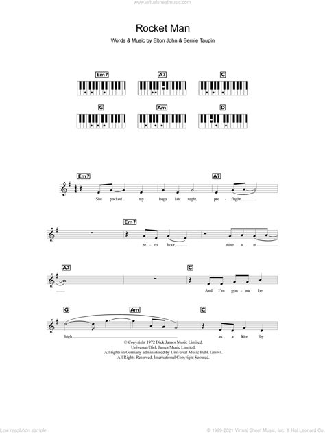 John - Rocket Man sheet music (intermediate) for piano solo (chords, lyrics, melody)