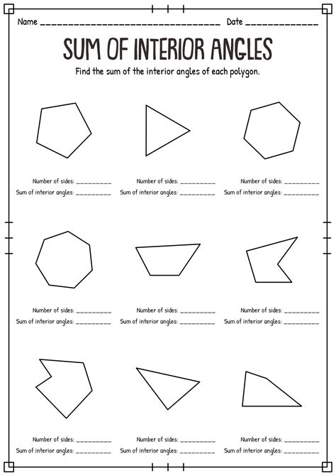 Sum Of Interior Angles Of A Polygon Worksheet With Answers