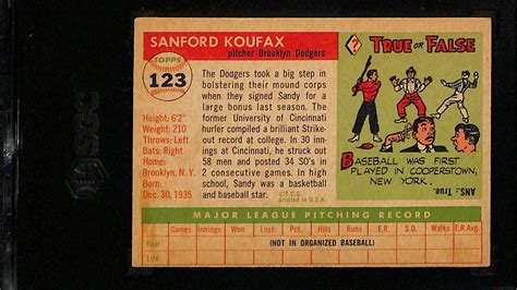 Lot Detail - 1955 Topps Sandy Koufax Rookie Card #123 Graded SGC 5