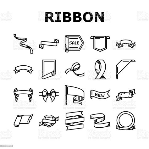 Ribbon Red Banner Design Gift Icons Set Vector Stock Illustration - Download Image Now - Art ...