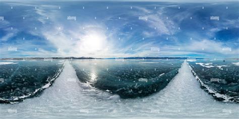 360° view of spherical panorama 360 x 180 a big white cracks on the ice ...