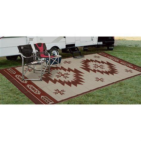 Outdoor Patio Deck RV Mat Reversible Rug 9 x 18 ft Foldable Burgundy Southwest - Area Rugs