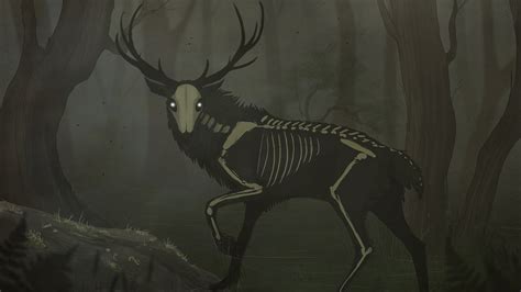 Creepy Creature Deer Skeleton Bones Skull Animals Glowing Eyes Trees ...