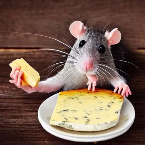 a very cute rat happily holding cheese on a plate | Stable Diffusion ...