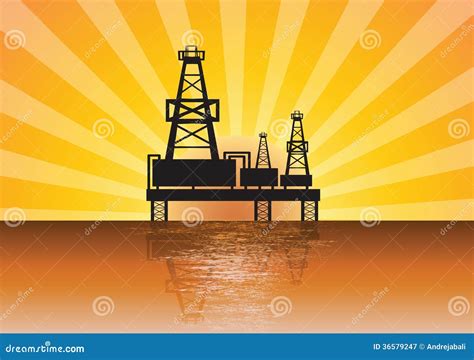 Oil rig on sunset stock vector. Illustration of resource - 36579247