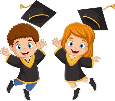 Premium Vector | Cartoon happy graduation children jumping