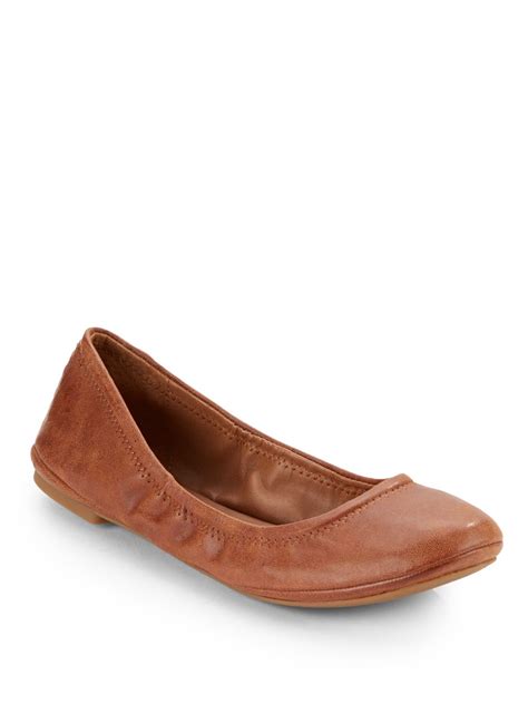 Lucky brand Elysia Leather Ballet Flats in Brown | Lyst