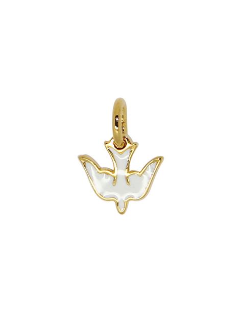 Pendant dove of peace - gold plated white enamel small